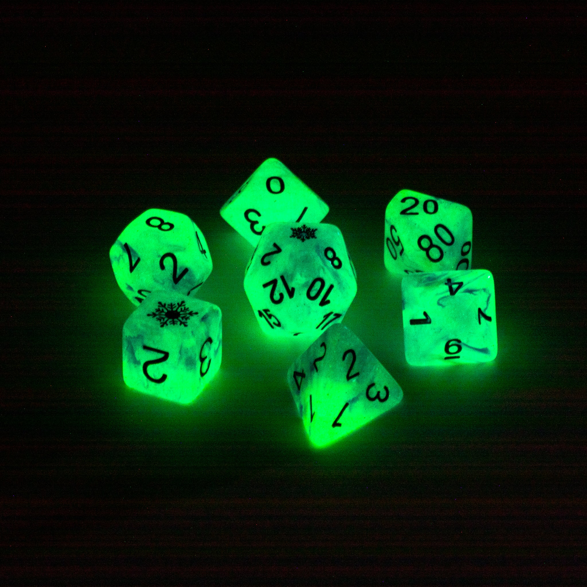 Winter's Glow | Resin DND Dice Set | Glow in the Dark Dice