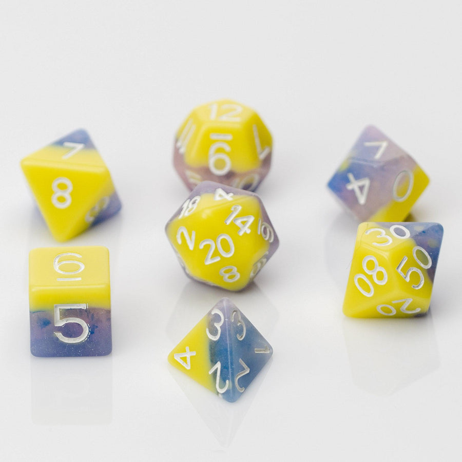 Translucent 7-Piece Dice Set Neon Yellow And White