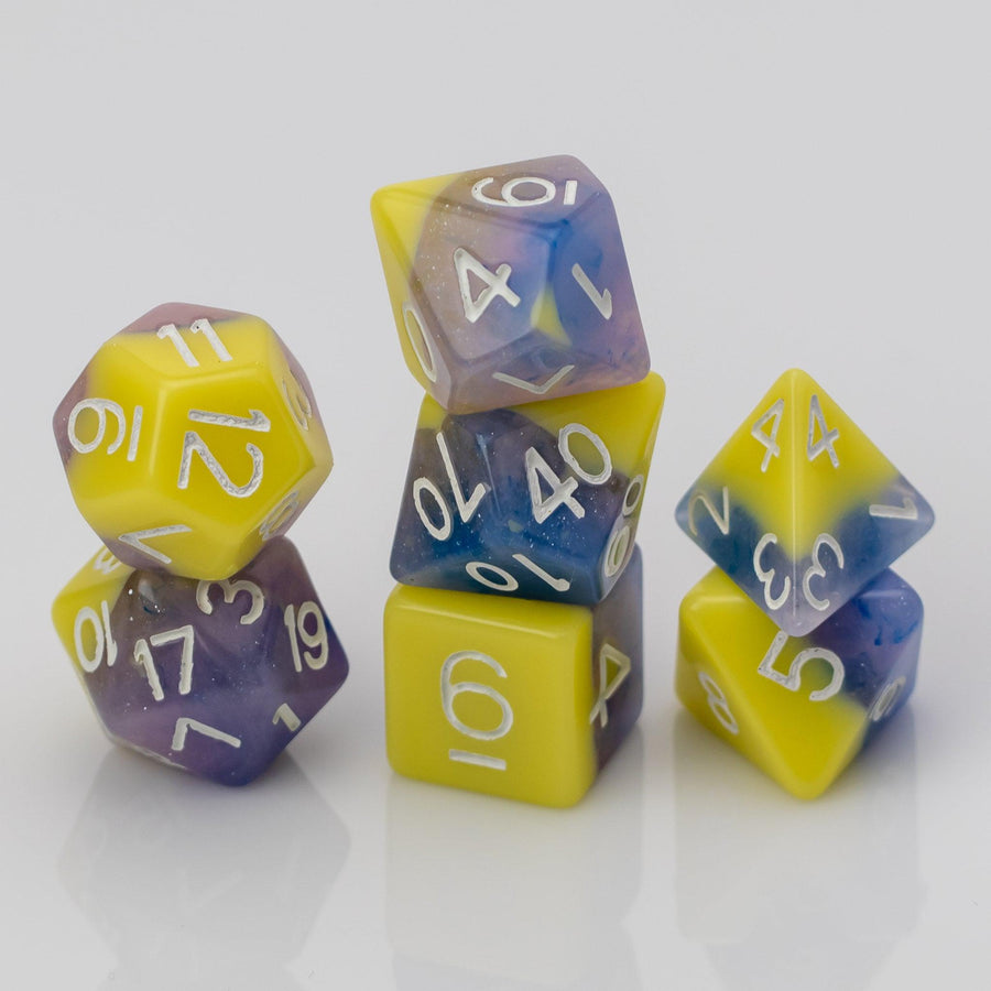 Translucent 7-Piece Dice Set Neon Yellow And White